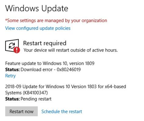 Error message installing updates .